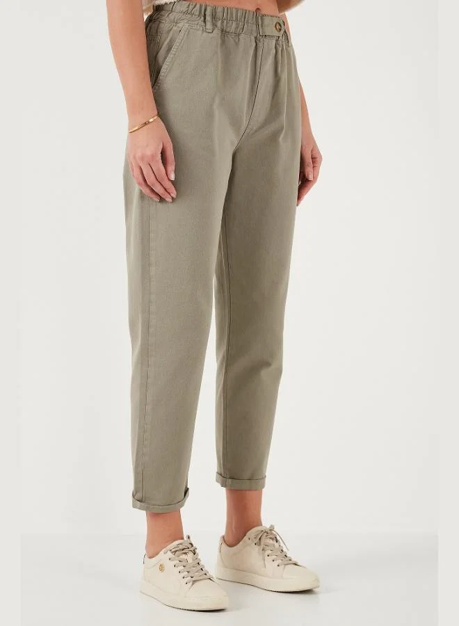 ليلا بنطلون نسائي ليلا قطن بقصة قياسية خصر مرتفع أرجل مستقيمة